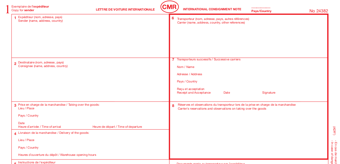 Ejemplo de documento CMR tradicional